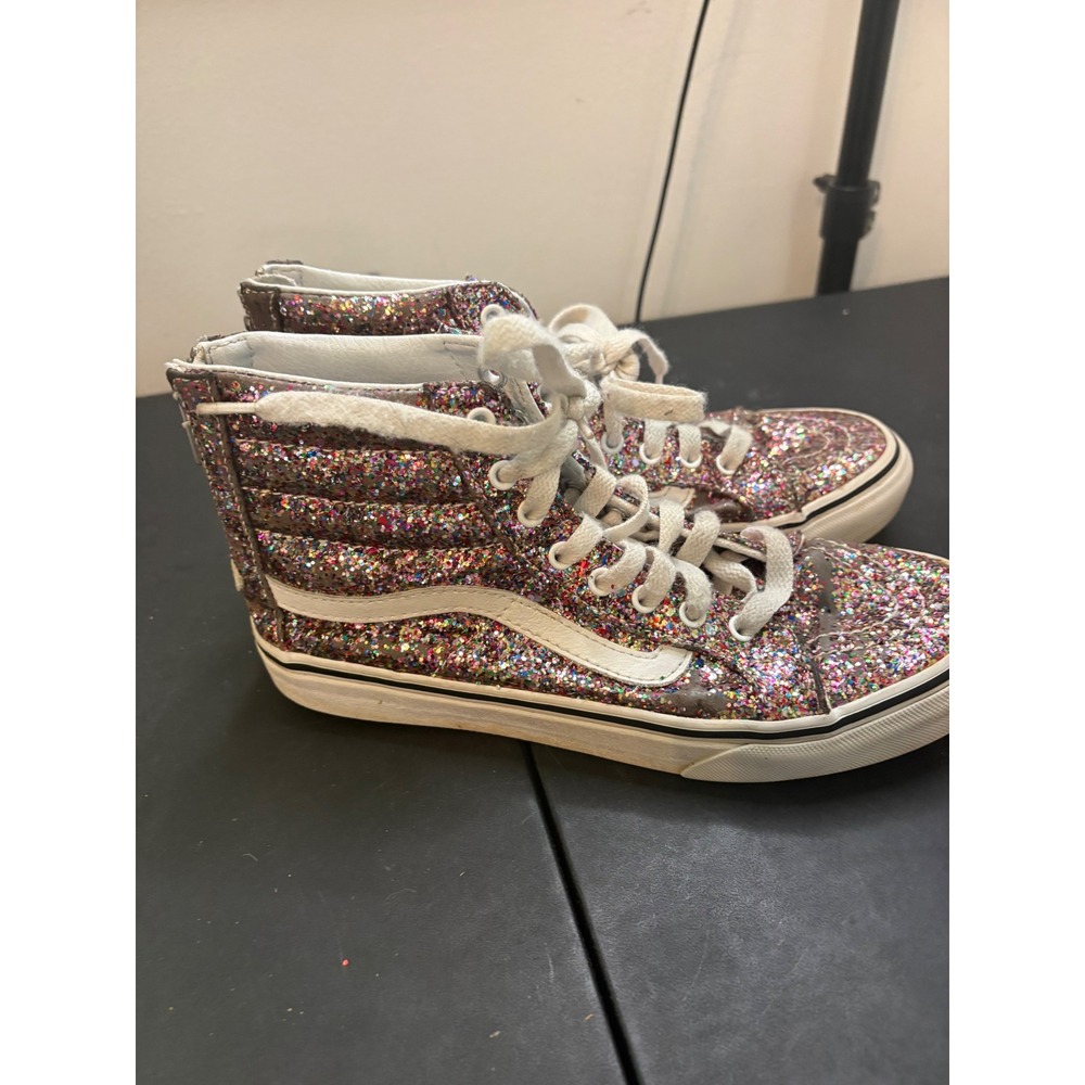 Vans Sk8-Hi‎ Slim Multi Glitter High Top Sneakers Women 7 Pink Purple Silver Zip
